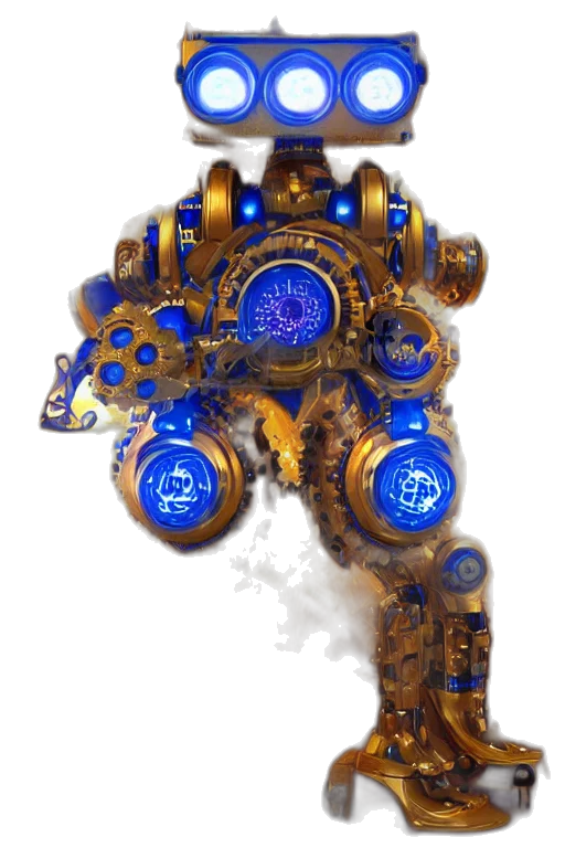 robot, jewelry, weapon, crown, concept art, fantasy art, 3d render, photorealistic transparent PNG cut-out