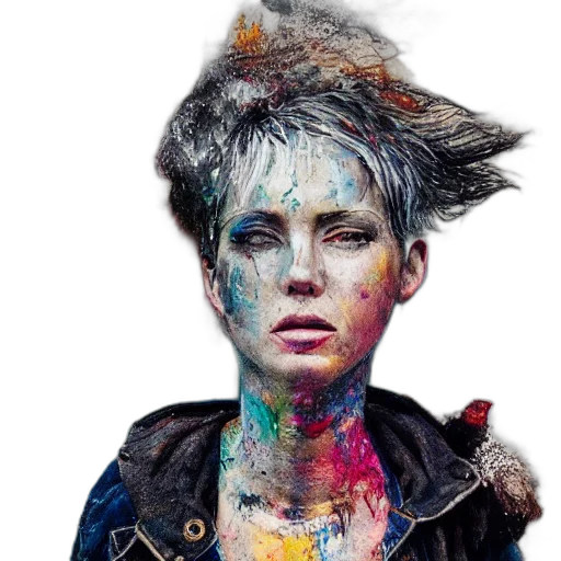 jacket, hat, face, hair, watercolor, photorealistic, cyberpunk, concept art transparent PNG cut-out