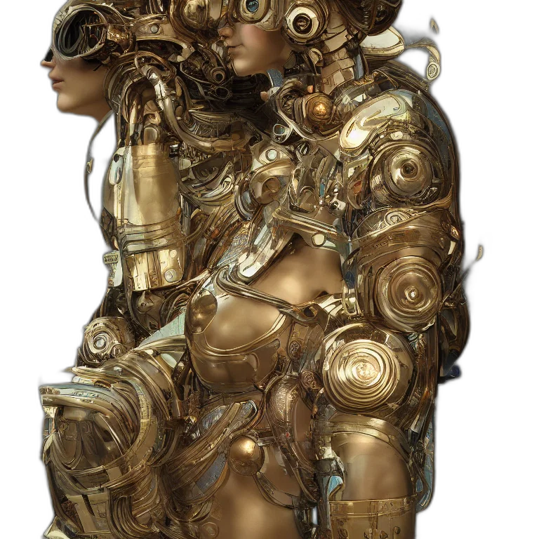 robot, mask, dress, weapon, concept art, fantasy art, cyberpunk, 3d render transparent PNG cut-out