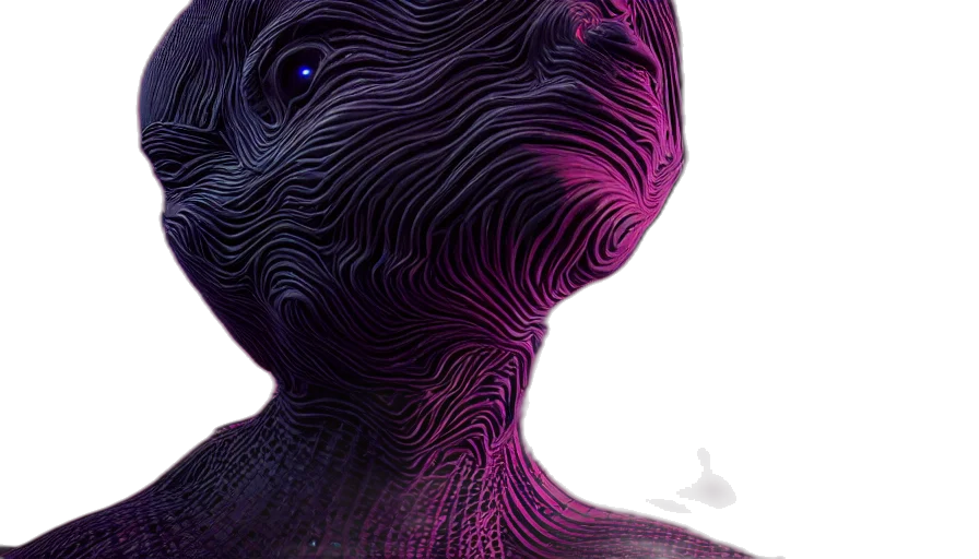 creature, face, mask, robot, concept art, cyberpunk, 3d render, vaporwave transparent PNG cut-out