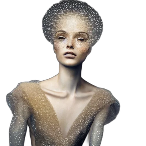 hair, dress, robot, jewelry, 3d render, concept art, photorealistic, fantasy art transparent PNG cut-out