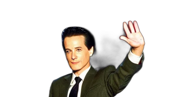 vaporwave, photorealistic, agent, cooper, show, twin, peaks, waving transparent PNG cut-out