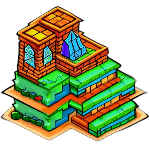 building, furniture, crown, pixel art, 3d render, concept art, fantasy art, colorful transparent PNG cut-out