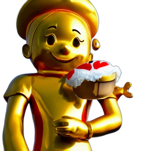 robot, staff, food, 3d render, concept art, cartoon, photorealistic, golden transparent PNG cut-out