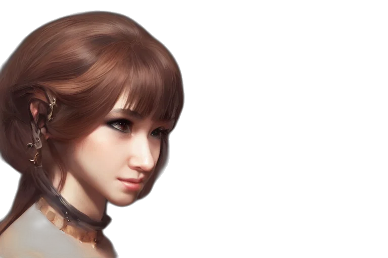 face, hair, dress, photorealistic transparent PNG cut-out