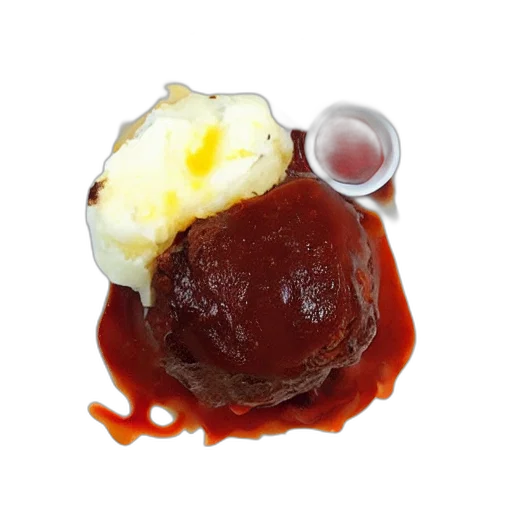 food, photorealistic, 3d render, sundae, made, mashed, potatoes, steak transparent PNG cut-out