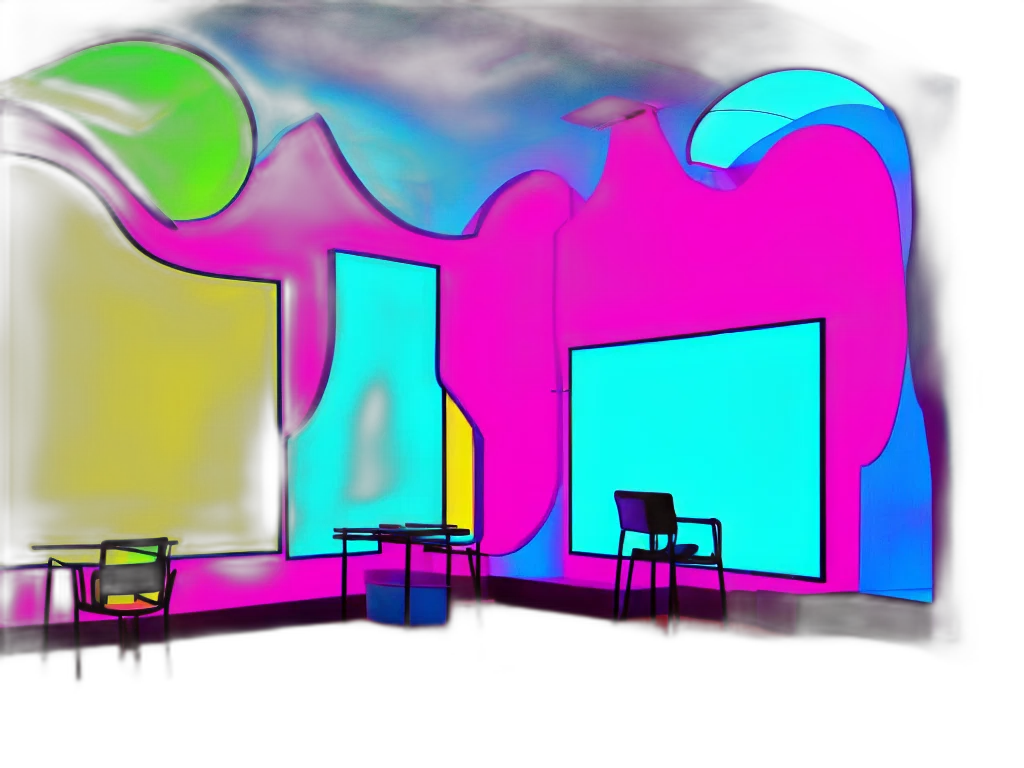 furniture, building, concept art, 3d render, vaporwave, photorealistic, neon lights, outer space transparent PNG cut-out