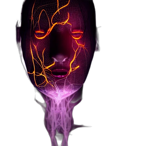 mask, face, hair, crown, concept art, fantasy art, 3d render, cyberpunk transparent PNG cut-out