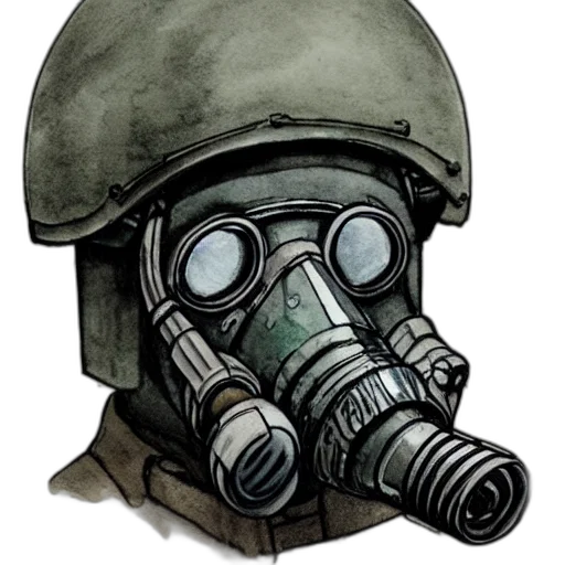 mask, face, jacket, weapon, concept art, watercolor, comic book art, photorealistic transparent PNG cut-out