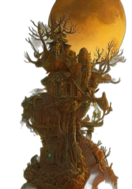 tree, crown, staff, dress, concept art, fantasy art, comic book art, 3d render transparent PNG cut-out