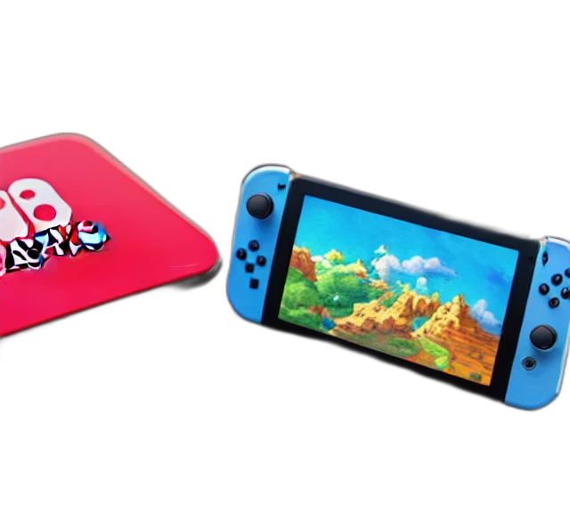 3d render, nintendo, switch, laying, sunny, desk, vibrant, colors transparent PNG cut-out