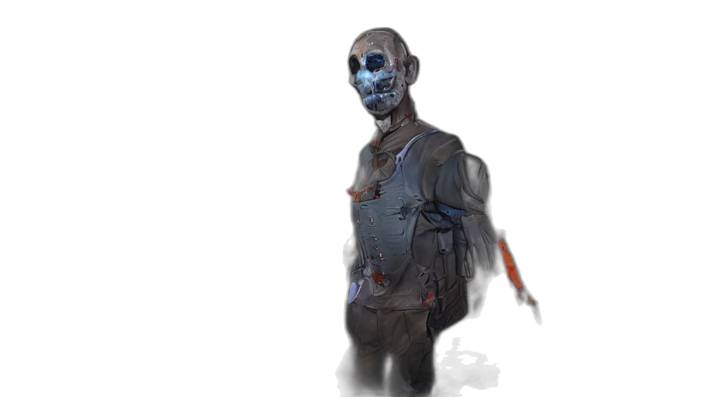 robot, mask, creature, staff transparent PNG cut-out