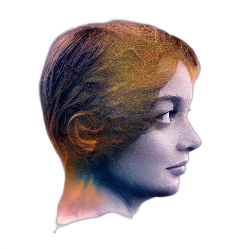 face, hair, crown, mask, photorealistic, watercolor, vaporwave, concept art transparent PNG cut-out