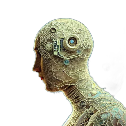 robot, mask, face, jewelry, cyberpunk, 3d render, concept art, photorealistic transparent PNG cut-out