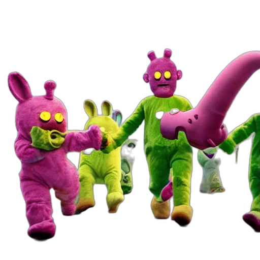 creature, 3d render, concept art, iconic, zombie, teletubbies, getting, run transparent PNG cut-out