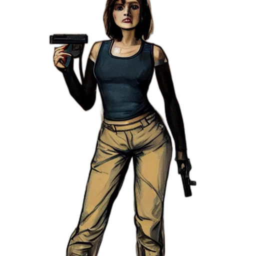 comic book art, concept art, pixel art, cartoon, earth tones, dark, girl, wearing transparent PNG cut-out
