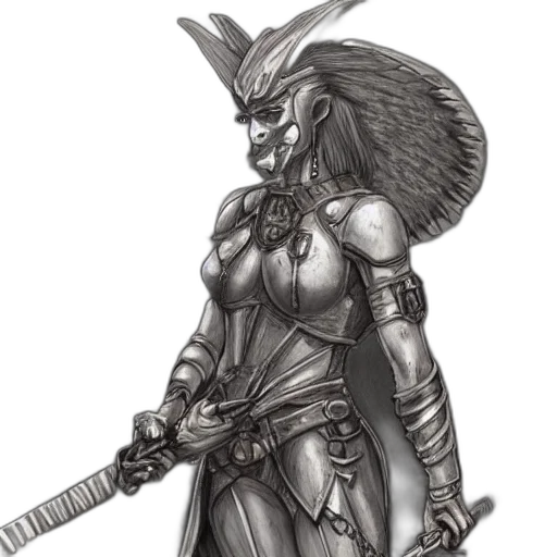 sword, staff, fantasy art, concept art, comic book art, pencil sketch, female, winged transparent PNG cut-out