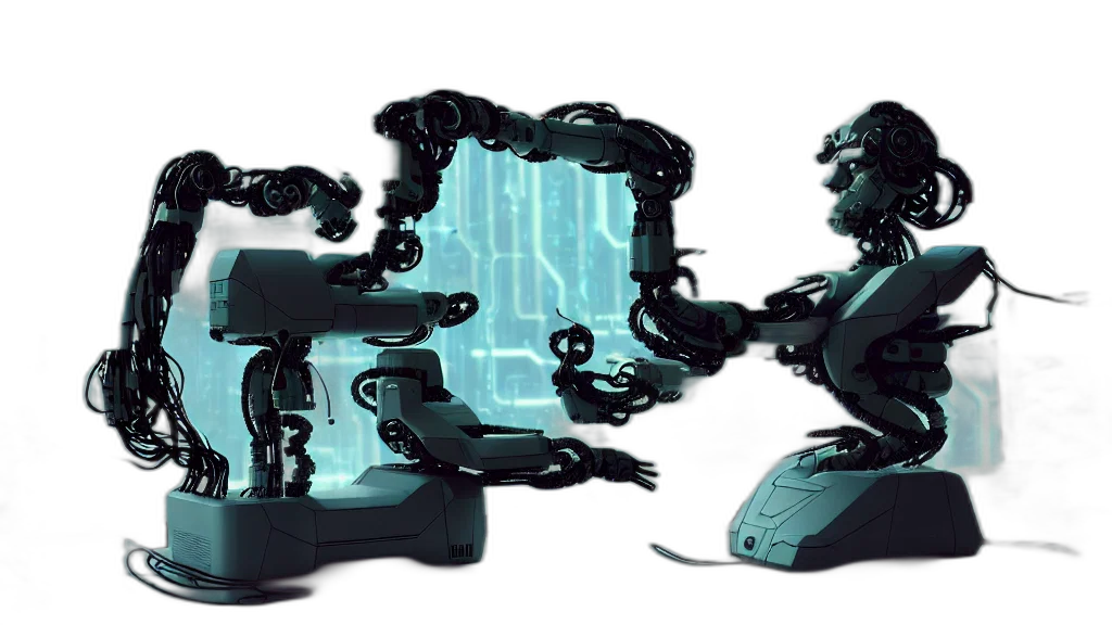 robot, concept art, 3d render, cyberpunk, comic book art, underwater, outer space, fog transparent PNG cut-out