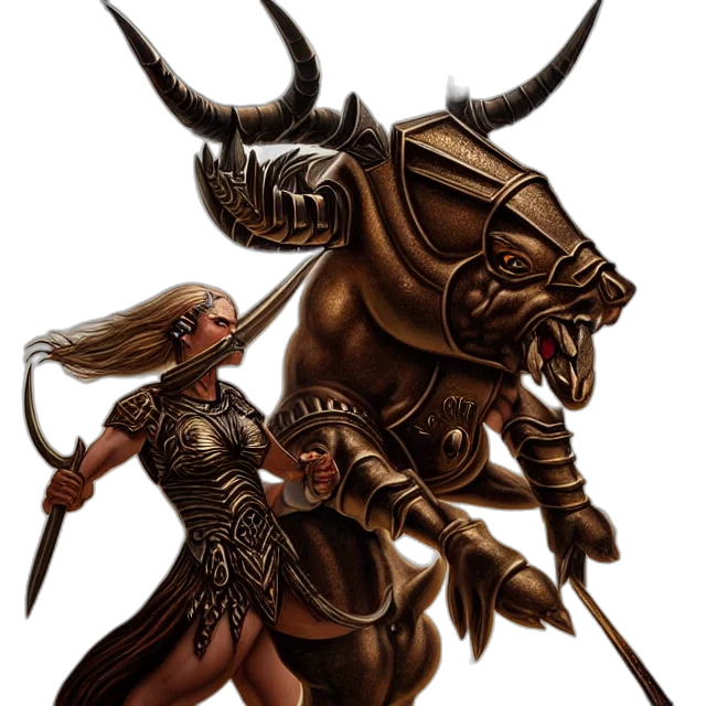 weapon, fantasy art, concept art, comic book art, pixel art, dark, armoured, minotaur transparent PNG cut-out