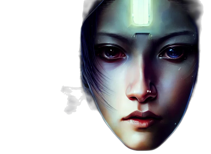 face, mask, robot, fantasy art, photorealistic, concept art, 3d render, blue transparent PNG cut-out