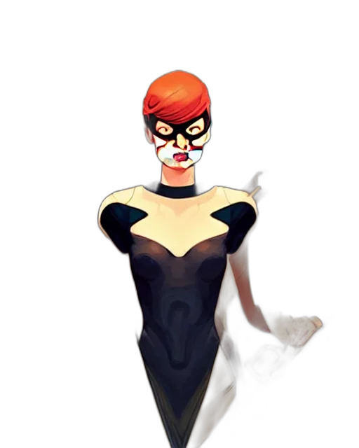 dress, mask, comic book art, concept art, cartoon, pixel art, dark, monochrome transparent PNG cut-out