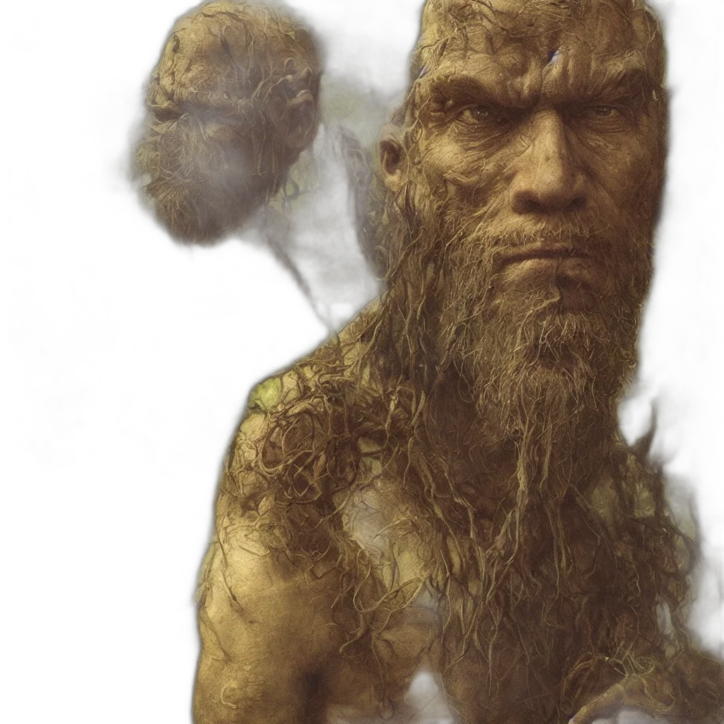 creature, face, concept art, fantasy art, photorealistic, comic book art, fog, earth tones transparent PNG cut-out
