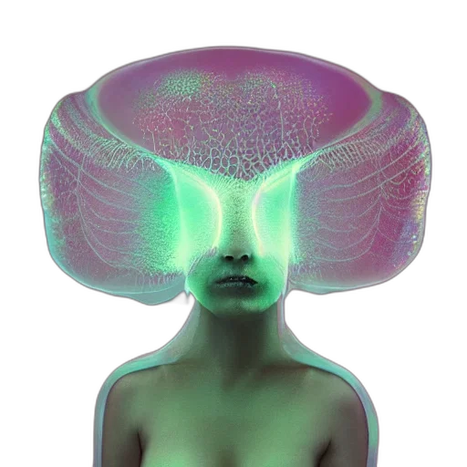 hat, hair, crown, creature, vaporwave, 3d render, concept art, cyberpunk transparent PNG cut-out