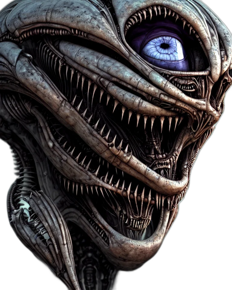 creature, mask, face, robot, concept art, 3d render, photorealistic, outer space transparent PNG cut-out