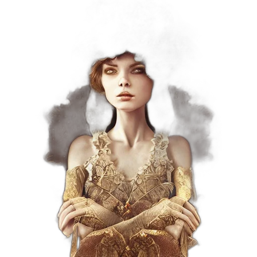 dress, face, jewelry, crown, fantasy art, concept art, photorealistic, pixel art transparent PNG cut-out