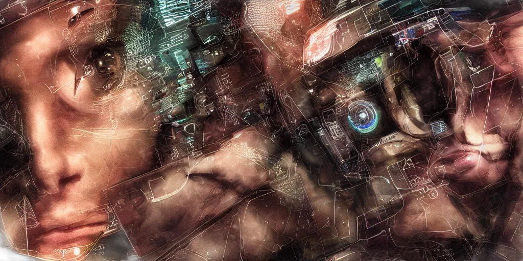 robot, face, cyberpunk, comic book art transparent PNG cut-out