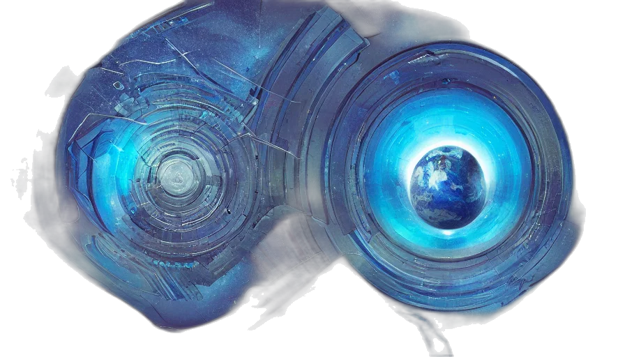 bottle, jewelry, mask, weapon, 3d render, concept art, outer space, blue transparent PNG cut-out