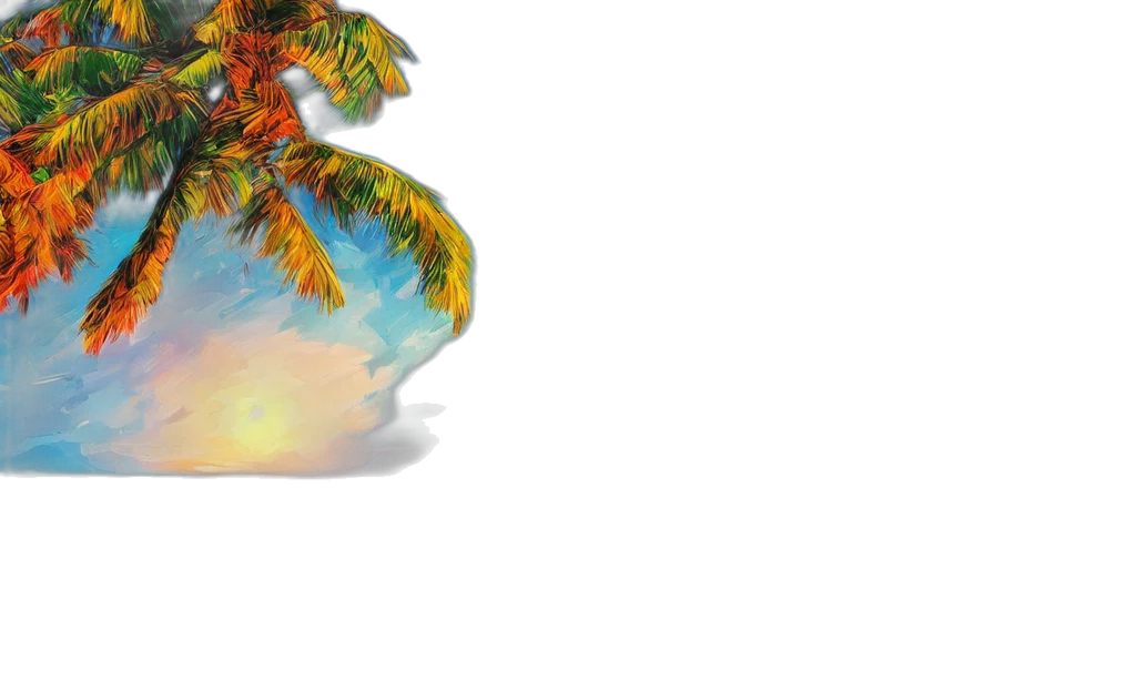 hat, umbrella, tree, 3d render, photorealistic, vaporwave, concept art, beach transparent PNG cut-out