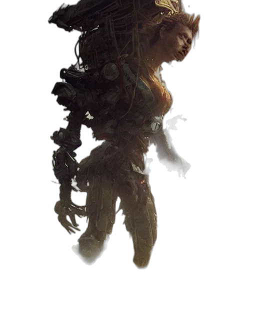creature, hair, robot, face, concept art, fantasy art, 3d render, photorealistic transparent PNG cut-out