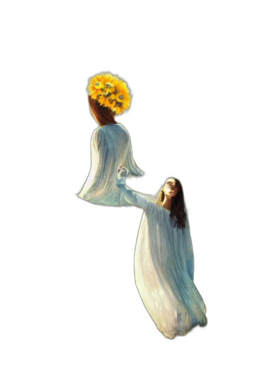 dress, crown, staff, flower, concept art, oil painting, watercolor, pixel art transparent PNG cut-out