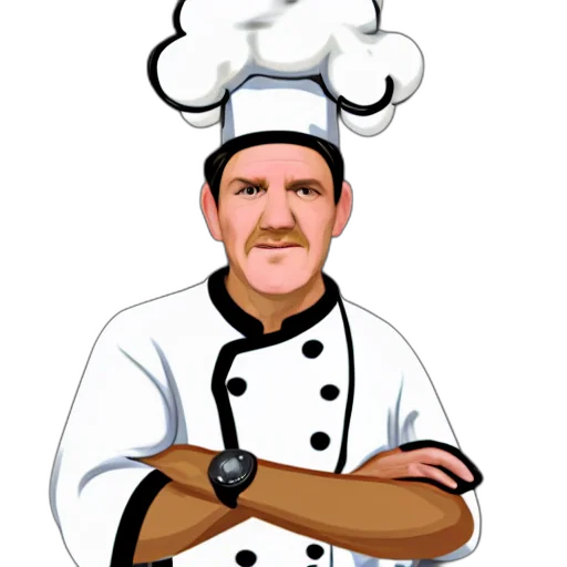 staff, food, cartoon, photorealistic, concept art, portrait, chef, gordon transparent PNG cut-out