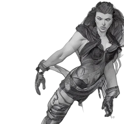 comic book art, concept art, fantasy art, pencil sketch, muscular, scarlett, johansson, lift transparent PNG cut-out