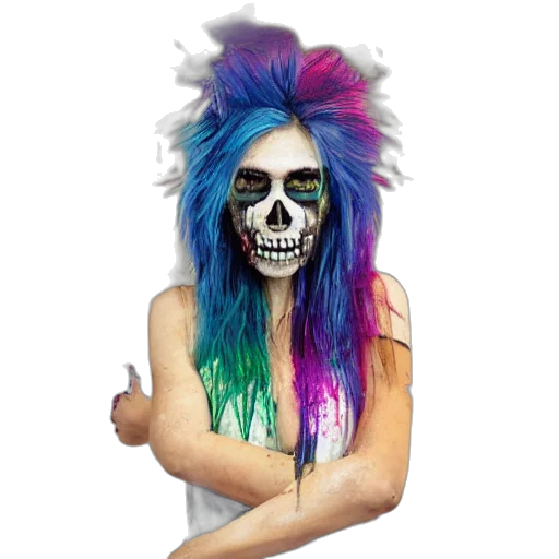 mask, hair, face, creature, watercolor, vaporwave, photorealistic, concept art transparent PNG cut-out