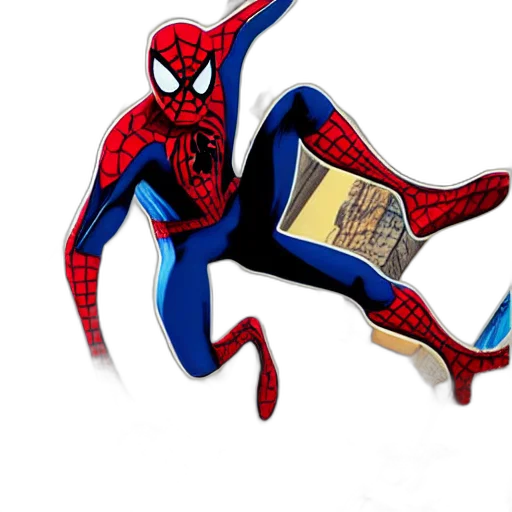 comic book art, concept art, cartoon, 3d render, spider, man, meets, beatles transparent PNG cut-out