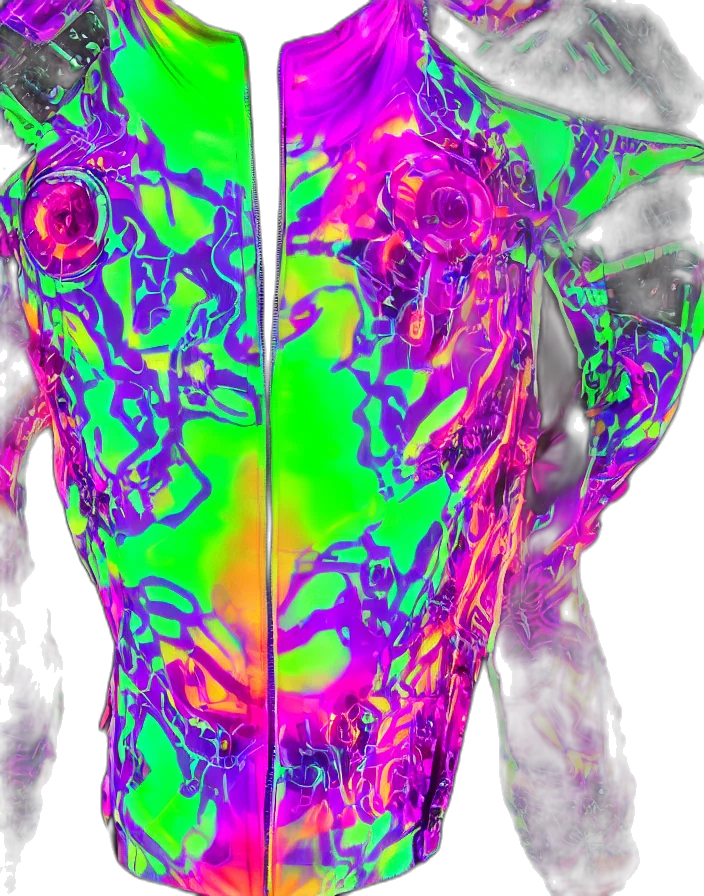 jacket, face, robot, mask, vaporwave, 3d render, cyberpunk, neon transparent PNG cut-out