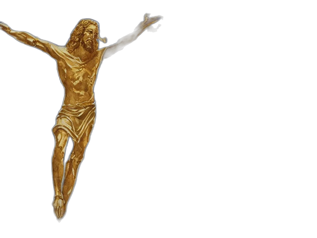 jewelry, 3d render, photorealistic, golden, watercolor, painting, statue, jesus transparent PNG cut-out