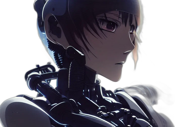 robot, face, creature, weapon, cyberpunk, anime, concept art, 3d render transparent PNG cut-out