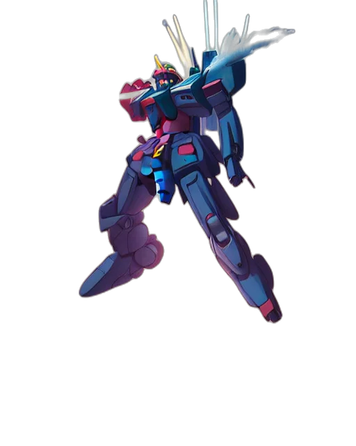 robot, weapon, concept art, vaporwave, 3d render, pixel art, blue, colorful transparent PNG cut-out