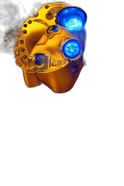 mask, robot, weapon, jewelry, concept art, 3d render, cyberpunk, fantasy art transparent PNG cut-out