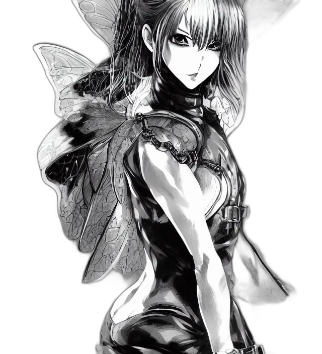 dress, robot, weapon, comic book art, fantasy art, concept art, anime, monochrome transparent PNG cut-out