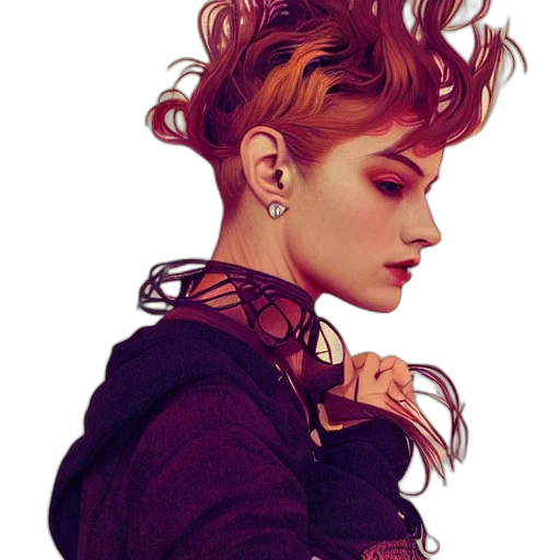 jacket, jewelry, hair, face transparent PNG cut-out