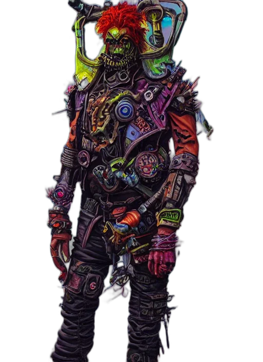 jacket, staff, mask, robot, concept art, cyberpunk, fantasy art, comic book art transparent PNG cut-out