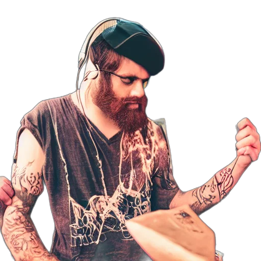 photorealistic, pixel art, concept art, cartoon, beardthug, music, festival, hyperrealistic transparent PNG cut-out