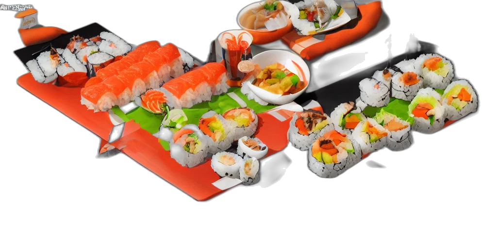food, 3d render, photorealistic, colorful, monochrome, airplane, made, sushi transparent PNG cut-out