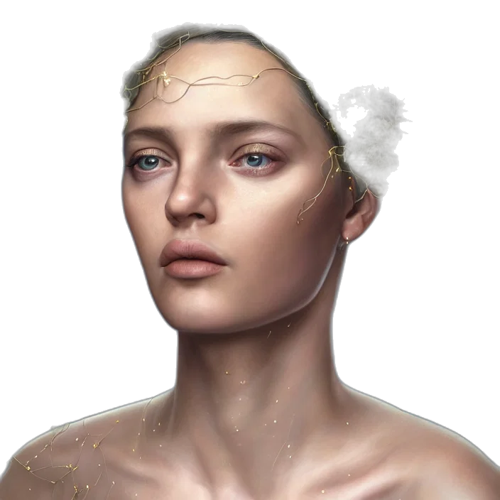 face, crown, jewelry, mask, concept art, photorealistic, fantasy art, 3d render transparent PNG cut-out