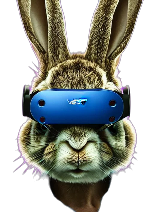 mask, animal, staff, cyberpunk, 3d render, concept art, photorealistic, rabbit transparent PNG cut-out